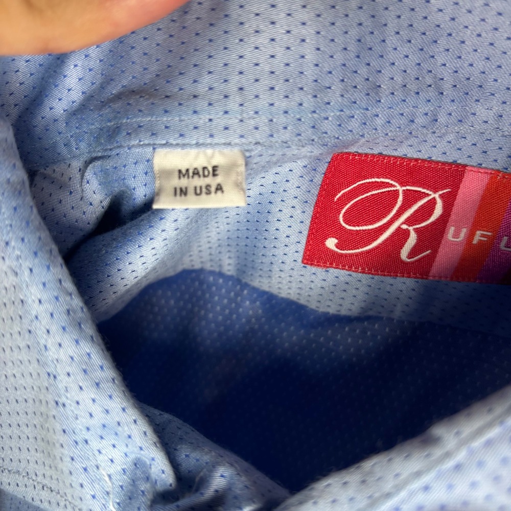 RUFUS Men's Blue Micro-Dot Dress Shirt L 100% Cotton USA - Picture 9 of 16